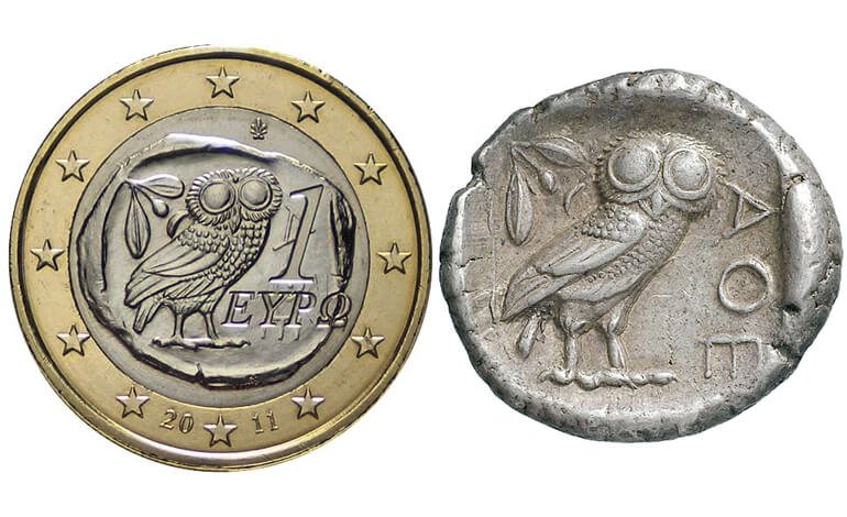 Una civetta sulla moneta da 1 euro