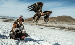 I cavalieri delle aquile nella steppa della Mongolia